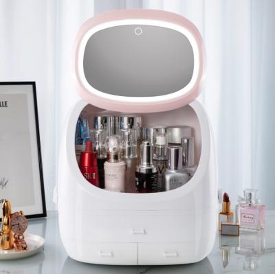 China Multifunctional Led Plastic Cosmetic Storage Box Office Home Dresser Mirror Stored for sale