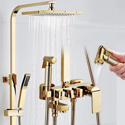 China Gold Free Slide Bar Bathroom Mixer Tap Copper Plated Control Valve Wall Mounted Shower Faucet Concealed Faucet for sale