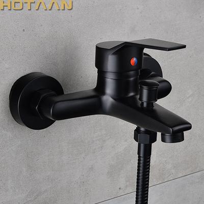 China New Black Finish Shower Sliding Bar Faucet Wall Mounted Bathroom Tub Handheld Shower Faucet Mixer Tap For ANC Hot Cold Water for sale