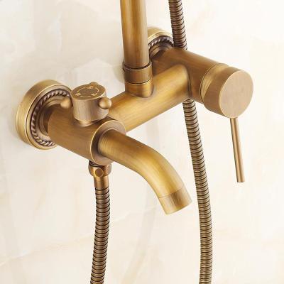 China New Antique Shower Sliding Bar Faucet Wall Mounted Brass Bathroom Tub Handheld Shower Faucet Mixer Tap For ANC Hot Cold Water for sale