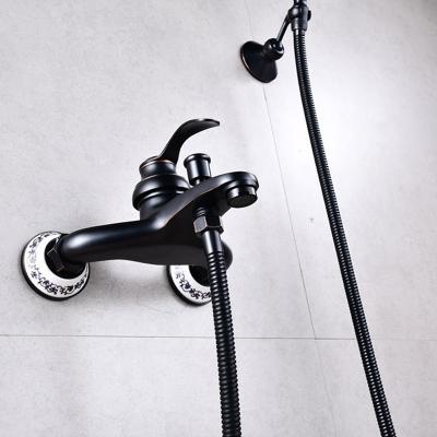 China Without Slide Bar Black Finish Brass Made Wall Mounted Shower Faucet Bathroom Tub Hand Held Shower Faucet Mixer Tap For ANC Hot Cold Water for sale