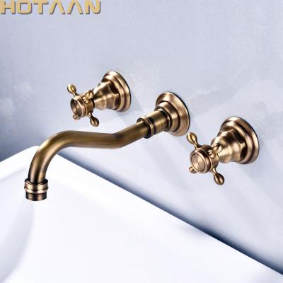 China Antique Brass Bathroom Sink Faucet Modern Basin Faucets Hot And Cold 360 Degree Swivel Spout Betrayal Handle Bath Kitchen Mixer Tap for sale