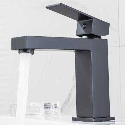 China Modern Black Basin Faucet Single Handle Bathroom Sink Mixer Deck Mounted Hot And Cold Water Sink Faucet for sale