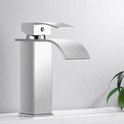 China Modern Single Handle Basin Vanity Sink Faucet Waterfall Bathroom Mixer Deck Mounted Hot And Cold Water Sink Faucet for sale