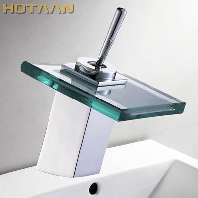 China Hot Waterfall Bathroom Mixer Tap Handle Basin Vanity Sink Faucet Modern Simple Deck Mounted Sink Faucet Cold for sale