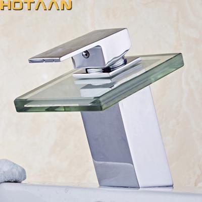 China Modern Single Handle Basin Vanity Sink Faucet Waterfall Bathroom Mixer Deck Mounted Hot And Cold Water Sink Faucet for sale