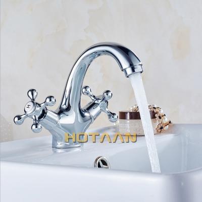 China Modern Double Handle Vessel Sink Basin Vanity Single Handle Faucet Deck Mounted Hot And Cold Water Sink Faucet for sale