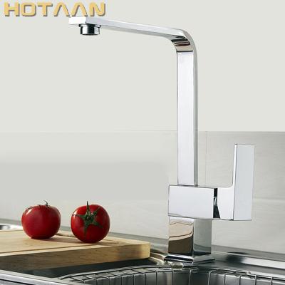 China Modern Zinc Alloy Chrome Plated Square Kitchen Sink Faucet Single Handle Taps Kitchen Mixer Hot And Cold Water for sale