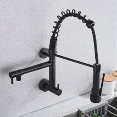 China Modern Wall Mounted Spring Pull Down Kitchen Faucet Dual Outlet Springs 360 Swivel Handheld Shower Kitchen Mixer Crane Hot Cold Taps for sale