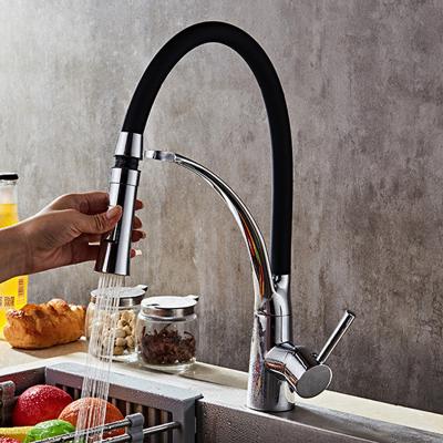 China Modern Chrome Spring Pull Down Kitchen Faucet Dual Outlet Spring Hand Held Mixer Crane Hot Cold Taps 360 Swivel Shower Kitchen for sale