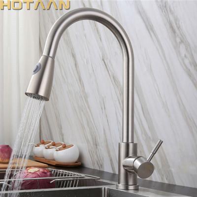 China Modern SUS 304# Stainless Steel Kitchen Sink Faucet Single Handle Faucets Pull Out Sprayer Two Ways Spout Kitchen Mixer Hot And Cold Water for sale