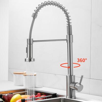 China Modern SUS 304 Spring Pull Down Single Outlet Kitchen Faucet Springs Hand Held Crane Hot Cold Taps 360 Swivel Shower Kitchen Mixer for sale