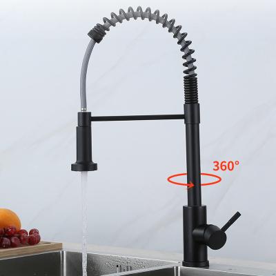 China Modern Black Color SUS Spring Pull Down Kitchen Faucet Dual Outlet Springs 360 Swivel Handheld Shower Kitchen Mixer Crane Hot Cold Taps for sale