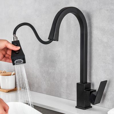 China Modern SUS 304# Stainless Steel Kitchen Sink Faucet Single Handle Faucets Pull Out Sprayer Two Ways Spout Kitchen Mixer Hot And Cold Water for sale