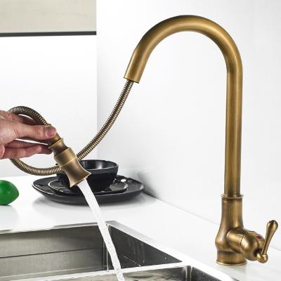 China Modern Brass Sink Faucet Single Handle Kitchen Faucets Pull Out Sprayer Two Ways Spout Kitchen Mixer Hot And Cold Water for sale