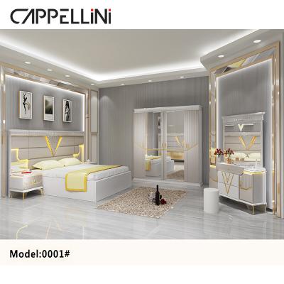 China PU Leather MDF Bedroom Sets Furniture Modern Control Gold Side Table Night Lamps for sale