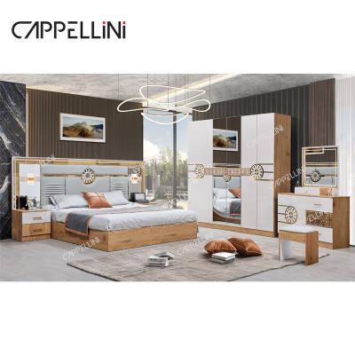 China Cama moderna de tamaño king armario turco vestidores 6 cajones hogar lujo conjunto de muebles de cama de madera real en venta