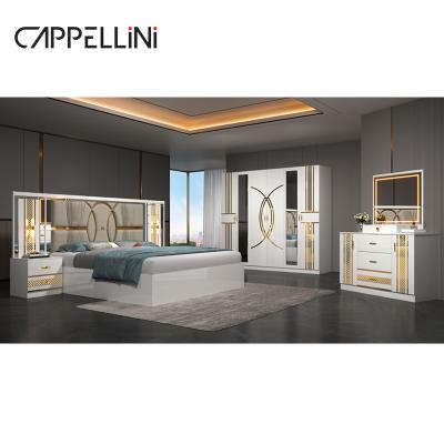 China Venda a retalho Preço barato Luxo Leite de madeira King Size de couro Quarto duplo Casa de luxo Full Mdf conjunto de quartos Móveis à venda