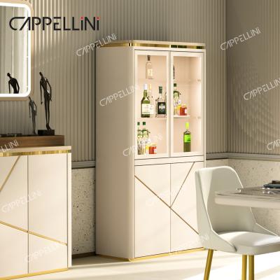 China Almacenamiento de madera simple y moderno Salón de estar Estante de vinos Muebles para el hogar Comedor Bar Luxo Gabinete de vinos de madera con pantalla de vidrio en venta