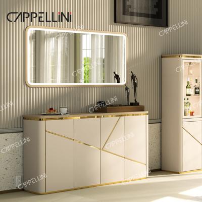 China Luxo Moderno Deposito de madera Armarios de sala de estar Muebles para el hogar Comedor Buffet Armario de mesa de madera Con espejo en venta