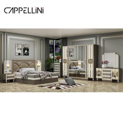 China Cheap Modern Wood Frame Double King Size Leather Bed Leather Headboard Luxury Wooden Home Furniture Queen Bedroom Set for sale