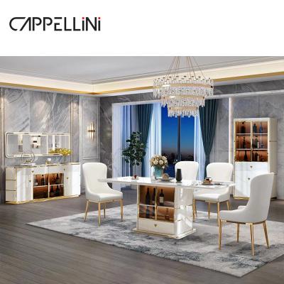 China Modern White Wood Dinning Table Set 4 Chairs 6 Seater Full Home Furniture Large Luxury Wooden Dining Room Table Set for sale