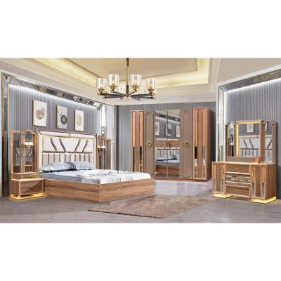 China Turkish Luxury Style Wooden Frame King Size Bed Set Led Headboard Modern Classic Full Home Wood Bedroom Sets Furniture for sale