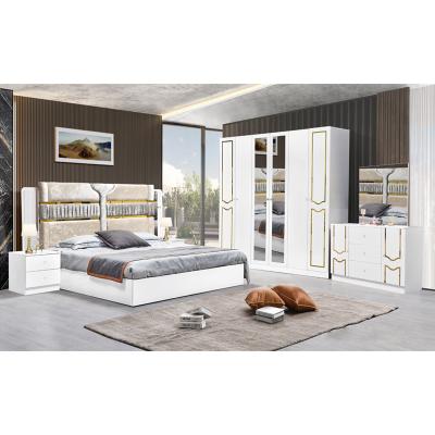 China High Gloss White Wooden Frame Double Bed Suite Luxury King Size Modern Design Mdf Full Set Bedroom Furniture for sale