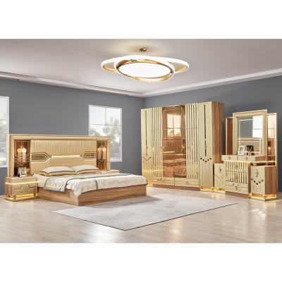 China 2025 New Modern Design King Size Double Leather Bed Suite Master Room Full Set Luxury Wooden 5 Piece Home Furniture Bedroom Sets for sale