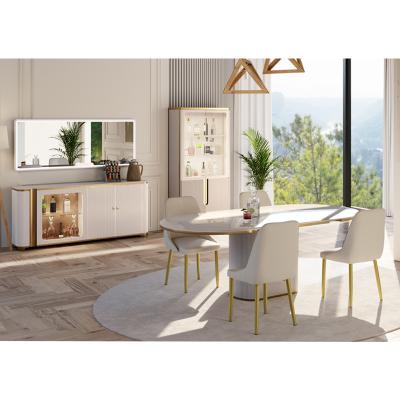 China Moderno design branco grande mesa de jantar de madeira e cadeira conjunto de 4 lugares móveis para casa mesa de jantar de ardósia de mármore para 6 à venda