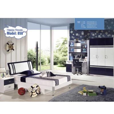 China MDF PU Boys Children Bedroom Sets Furniture 4Pcs Black White for sale