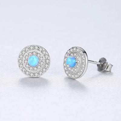 China Environmental Friendly 2024 Wholesale Price 925 Sterling Silver Opal Disk Shape Stud Earring For Women Fine Jewelry for sale