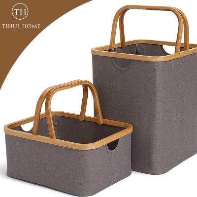 China homeLaundry Home Tihui Storage Basket Folding Portable Foldable Storage Basket Container Cloth Box Organizer Bamboo Hand Basket for sale