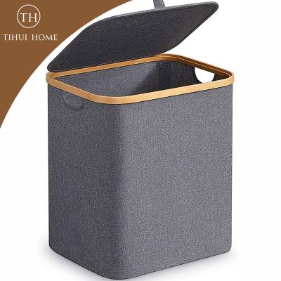 China Tihui homeWaterproof Corner Home Laundry Basket Folding Round Storage Bamboo Laundry Basket For Dirty Clothes for sale