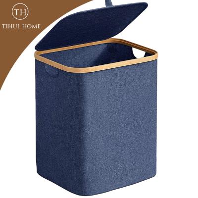 China Tihui homeWaterproof Corner Home Laundry Basket Folding Round Storage Bamboo Laundry Basket For Dirty Clothes for sale