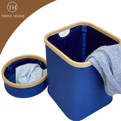 China Tihui homeWaterproof Corner Home Laundry Basket Folding Round Storage Bamboo Laundry Basket For Dirty Clothes for sale