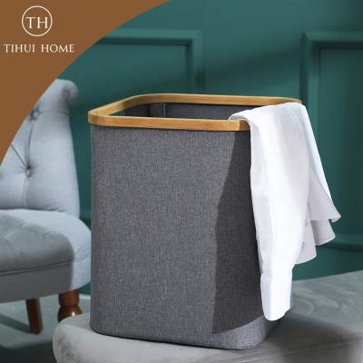 China Tihui homeWaterproof Corner Home Laundry Basket Folding Round Storage Bamboo Laundry Basket For Dirty Clothes for sale