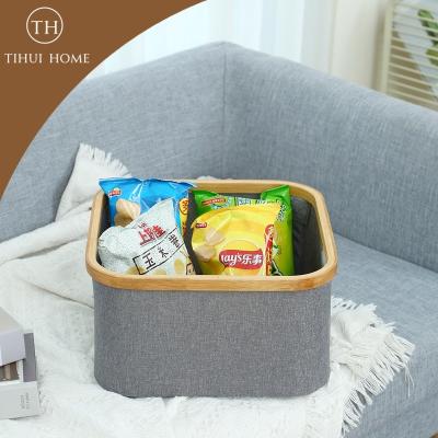 China Tihui Sustainable Home Bamboo Rectangular Basket With Handles Clothes Toy Storage Wardrobe Table Top OEM for sale