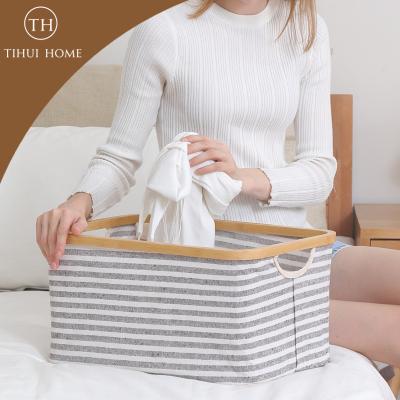 China Tihui home fabric storage basket viable cubic bamboo foldable storagenew toy striped basket for children for sale