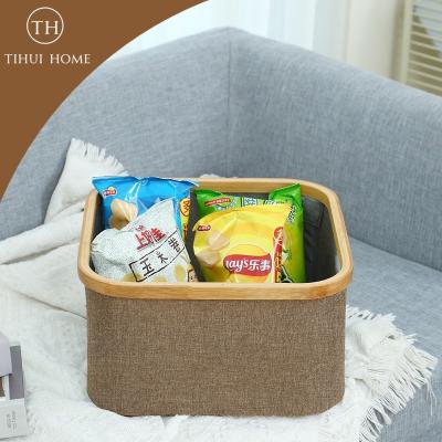 China Tihui Sustainable Home Bamboo Rectangular Basket With Handles Clothes Toy Storage Wardrobe Table Top OEM for sale