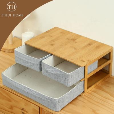 China Tihui Box Home OEM Storage Bamboo Tissue Holder Viable Storage Cosmetic Jewelry Box for sale