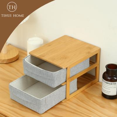 China Tihui Box Home OEM Storage Bamboo Tissue Holder Viable Storage Cosmetic Jewelry Box for sale