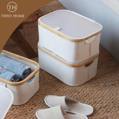 China Tihui HomeHandmade Woven Rectangle Closet Organizer Collapsible Fabric Storage Baskets Viable Trash Cans Big For Kids for sale