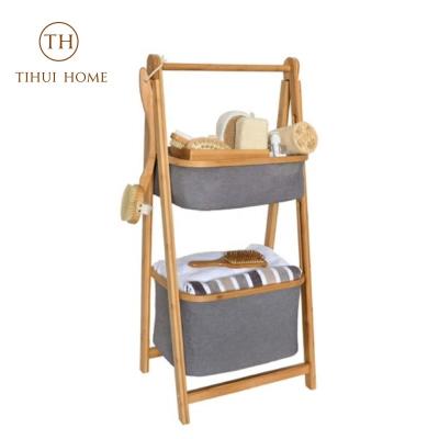 China Tihui Sustainable Home 2 Tier Fold Out Basket Shelf Storage for sale