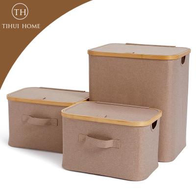 China Tihui HomeHandmade Woven Rectangle Closet Organizer Collapsible Fabric Storage Baskets Viable Trash Cans Big For Kids for sale