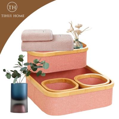 China Tihui Sustainable Home Tissue Storage Basket Set Of 4 For Universal Cube Shelf Cabinet Bookcase Drawer Cabinet Organizer Bin With Bamboo R for sale