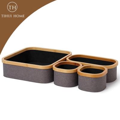 China Tihui Sustainable Home Tissue Storage Basket Set Of 4 For Universal Cube Shelf Cabinet Bookcase Drawer Cabinet Organizer Bin With Bamboo R for sale