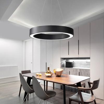 China Modern Minimalist Led Black Pendant Lights Commercial Circle Ring Decoration Pendant Lamps Office Hotel Chandelier Places for sale