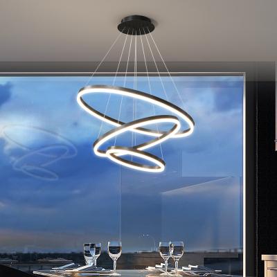 China Restaurant Flush Living Room Chandelier Circle Modern Contemporary Led Hanging Light Ring Pendant Lamp Black Decoration for sale