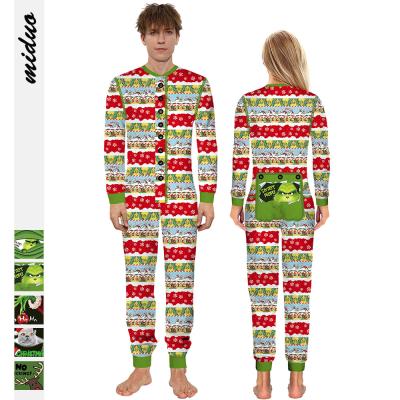 China Autumn New Product Christmas Grinch Digital Print Breathable Couples Style Casual Cozy Home Button Open Crotch Pants Clothing for sale